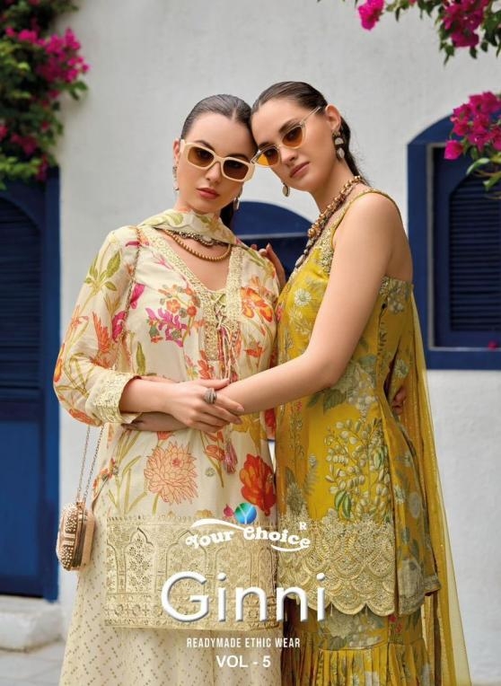 your choice ginni vol 5 series 5001 to 5004 chinon readymade sharara kurti with dupatta in wholesale surat