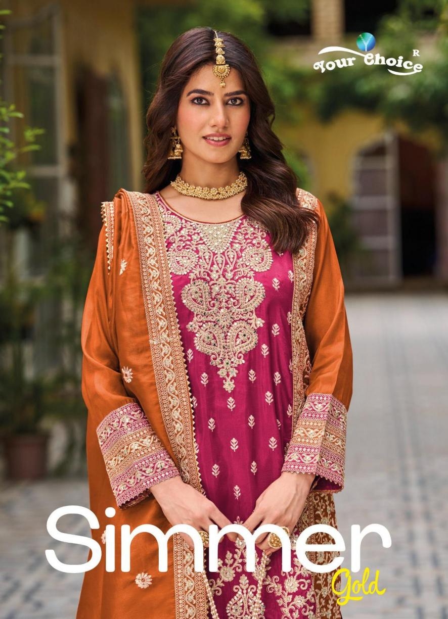 your choice simmer gold series 1001 to 1002 readymade pakistani chinon suits in wholesale surat