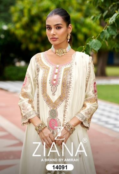 ziana 14091 series A to D readymade fashionable chinon silk plazzo kurti dupatta in wholesale surat