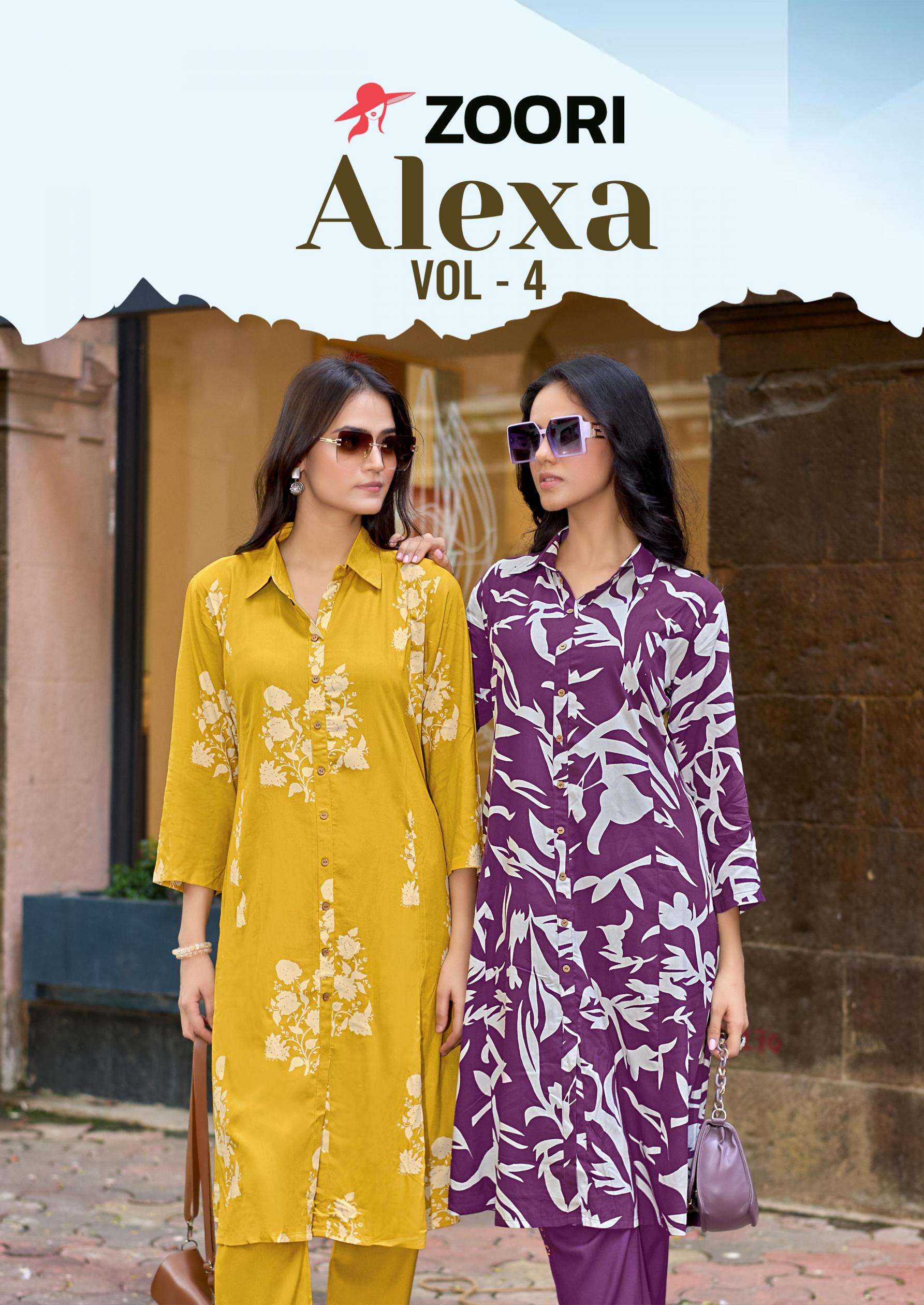 zoori alexa vol 4 series 1017 to 1022 rayon readymade stylish look co-ord in wholesale surat
