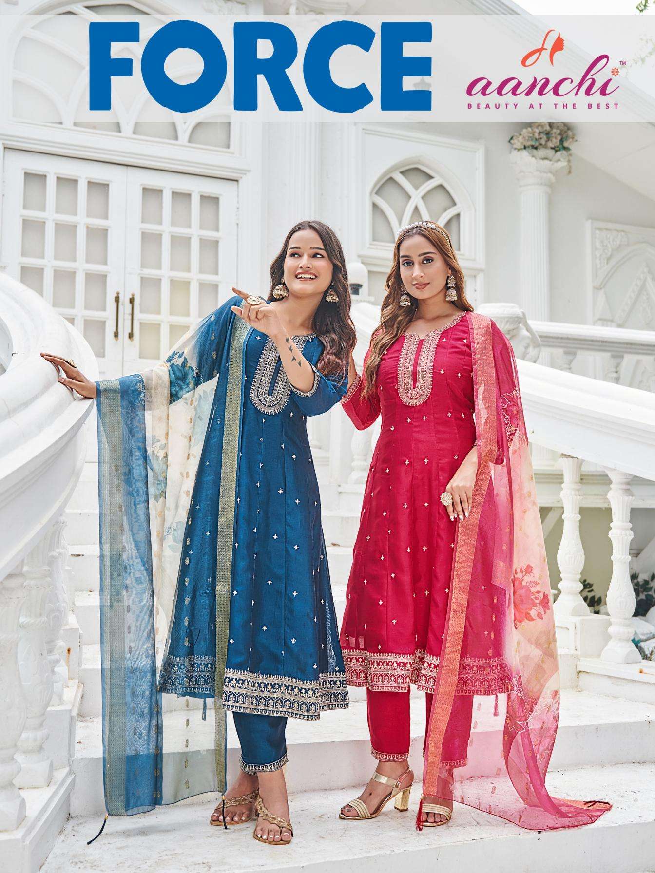 aanchi force vichitra silk hit design readymade suit in wholesale surat