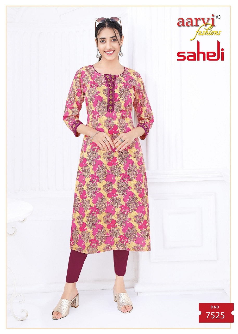 Aarvi Saheli Vol-17 series 7517 ton7540 Heavy Cambric Cotton Printed Straight Kurtis in wholeslae surat