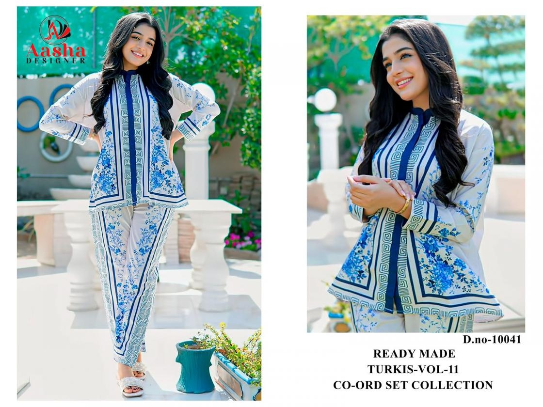 aasha designer turkis vol 11 series 10041 to 10044 modal satin print readymade pakistani co-ord sets in wholesale surat