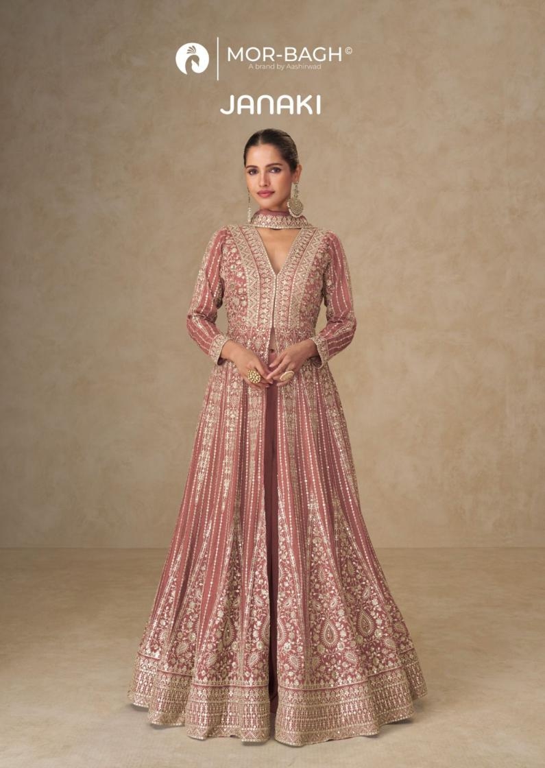 aashirwad mor bagh janaki series 10353 to 10356 chinon silk readymade designer skirt kurti with dupatta in wholesale surat