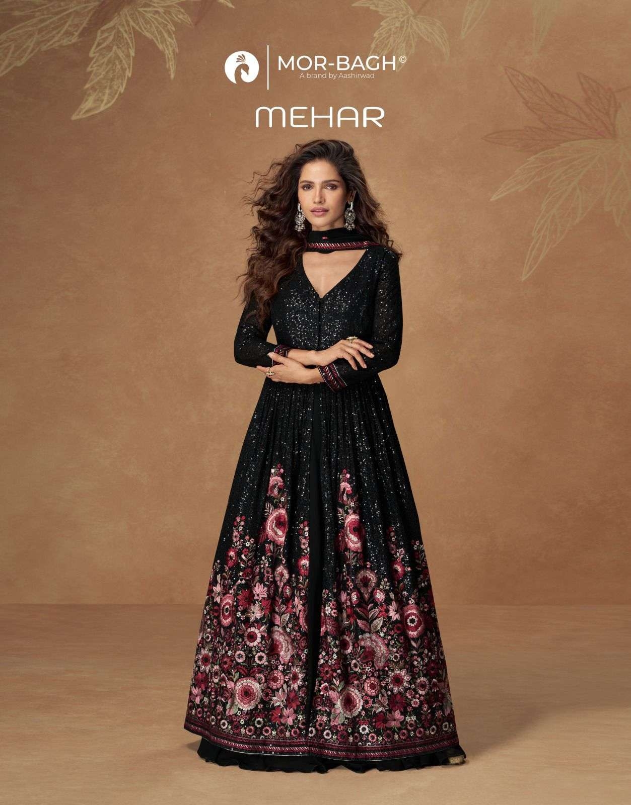 Aashirwad Mor Bagh Mehar series 10262 To 10264 premium chinon silk Designer Indo Western suit in wholesale surat