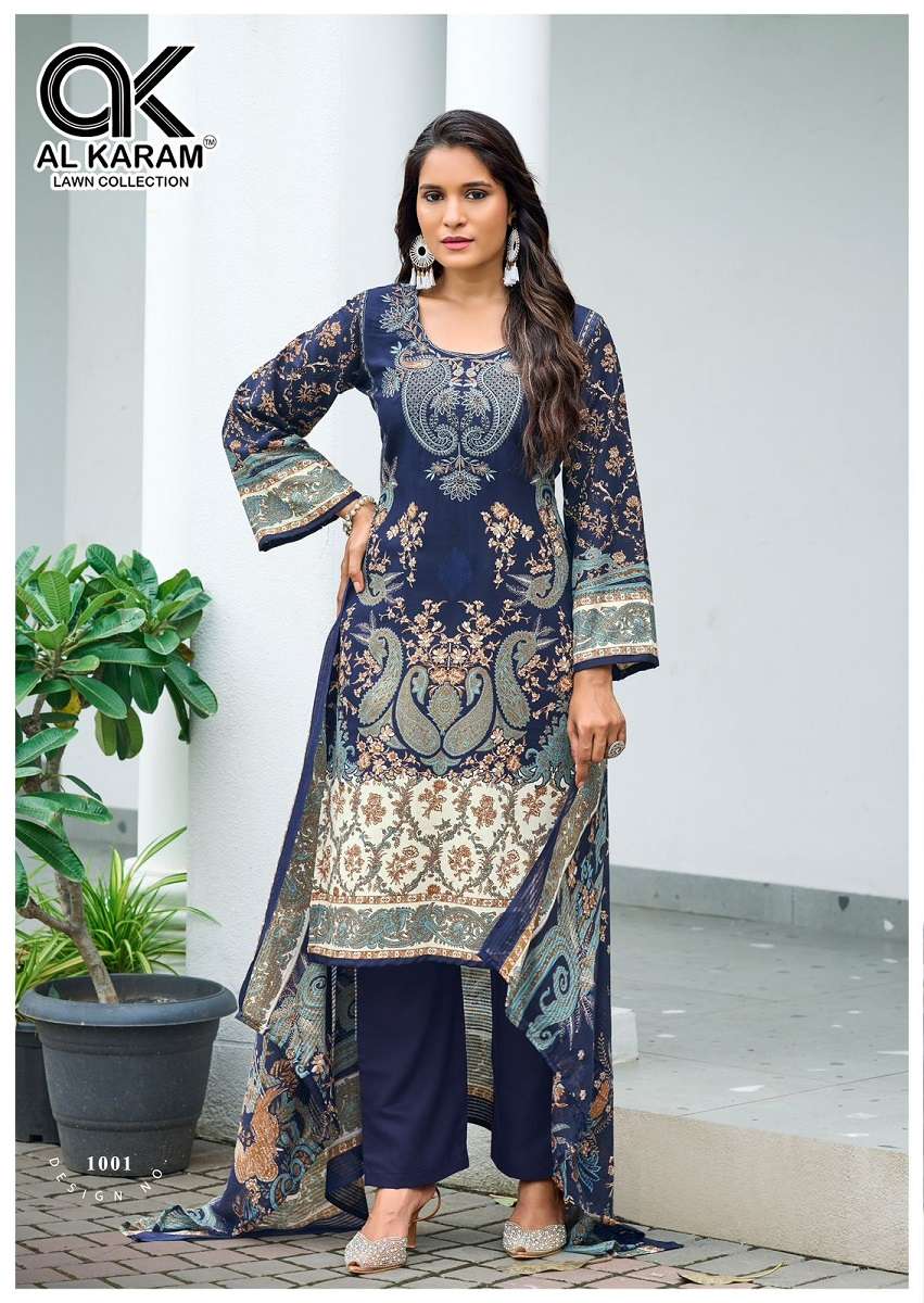 Alkaram Areeba Vol-1 series 1001 to 1006 Rayon Cotton Exclusive Designer Print Karachi salwar kameez in wholesale surat