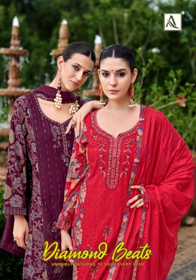 alok diamond beats series 204585301 to 204585306 hit design viscose rayon pakistani suit in wholesale surat