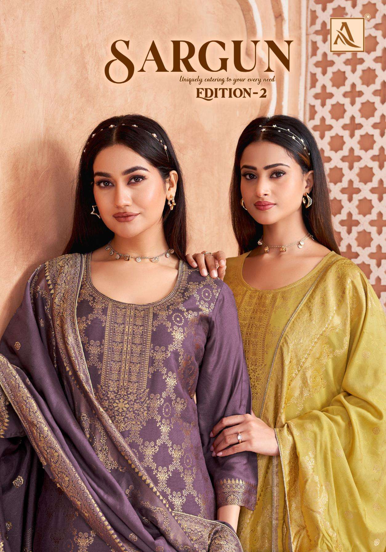alok sargun vol 2 series 209289001 to 209289006 viscose muslin jacquard pakistani suit in wholesale surat