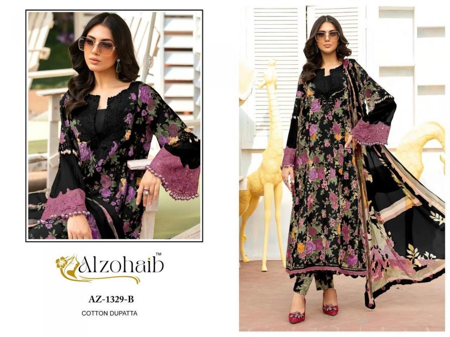 alzohaib AZ series 1329A-1329B cotton suits with cotton dupatta in wholesale surat