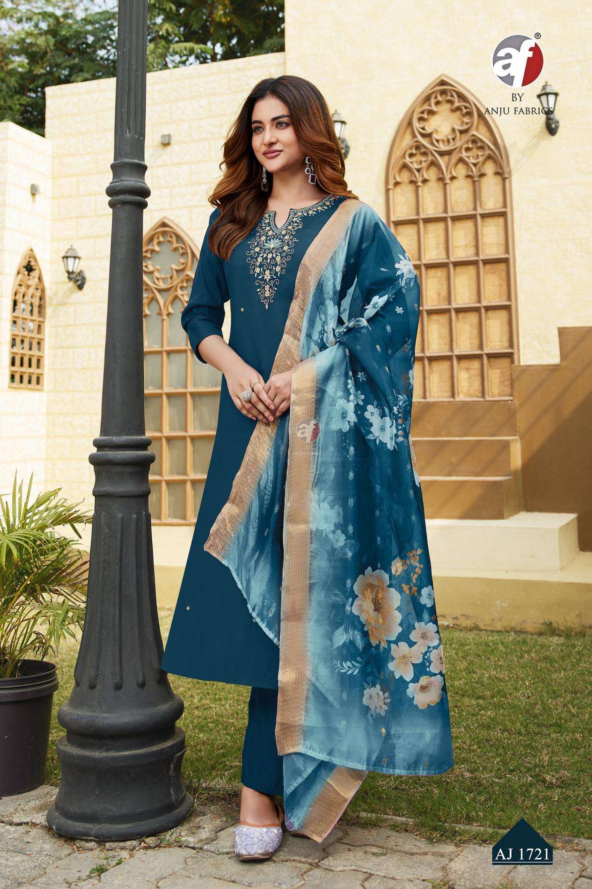 anju fab aj 1721 readymade party wear modal silk combo suit in wholesale surat