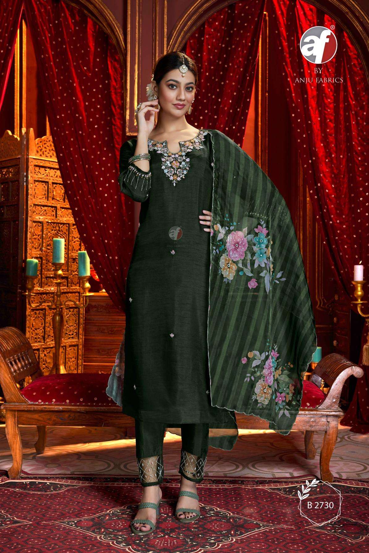 anju fab b 2730 mul chanderi combo set readymade anarkali salwar kameez in wholesale surat