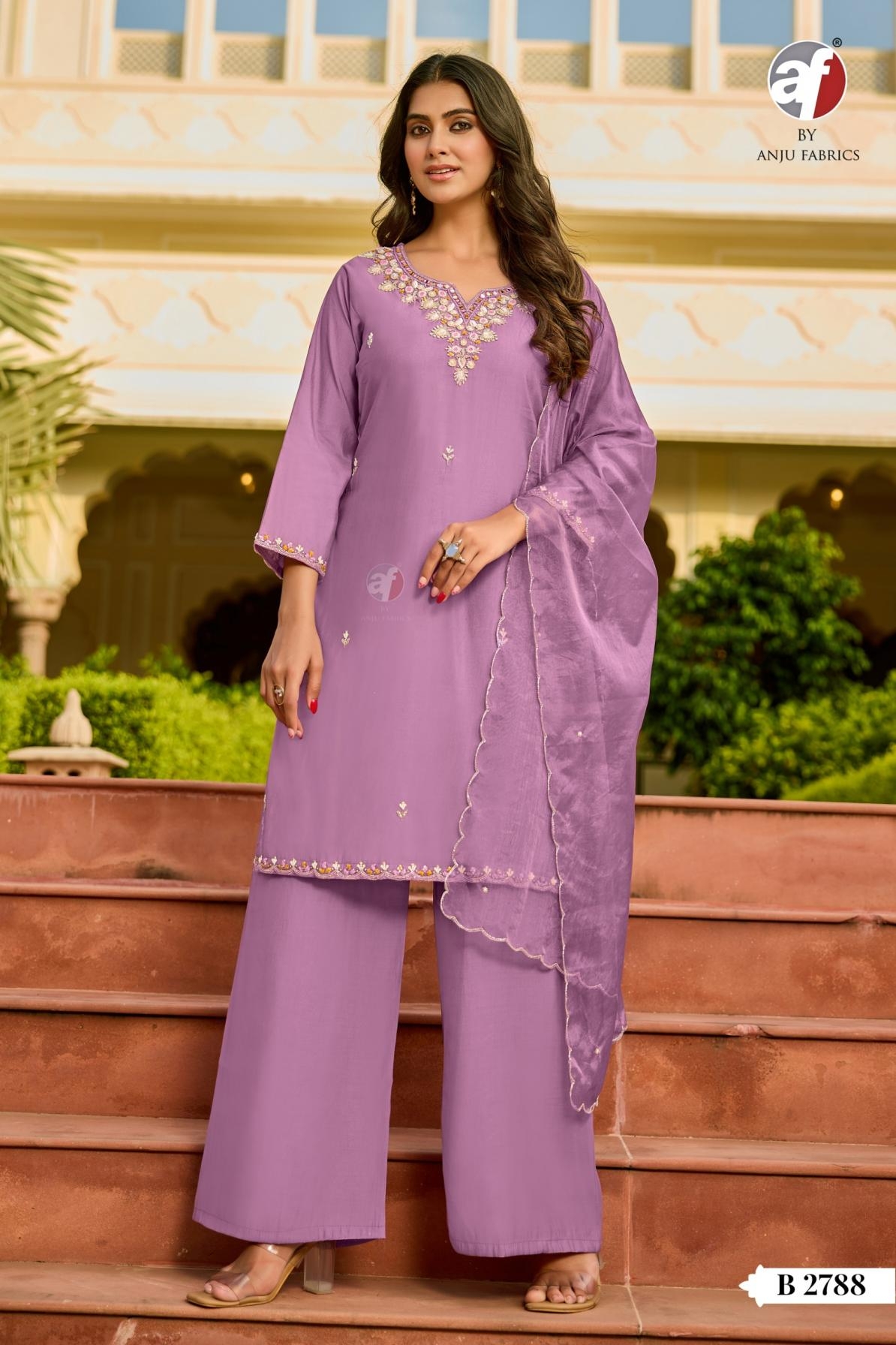 anju fab b 2788 modal silk readymade combo set short kurti pant with dupatta in wholeslae surat