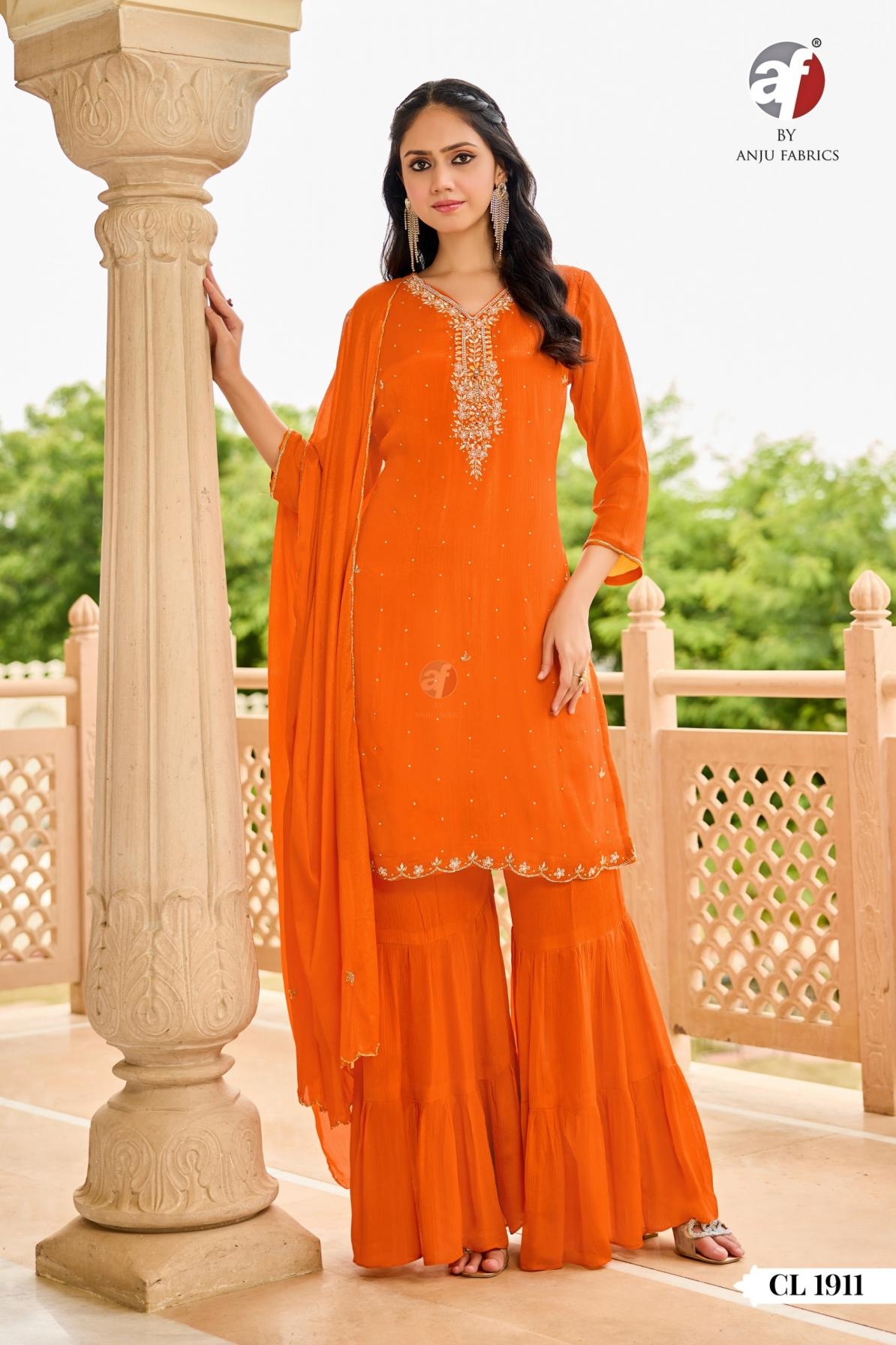 anju fab cl 1911 readymade chinon chiffon stylish combo plazzo salwar kameez in wholesale surat