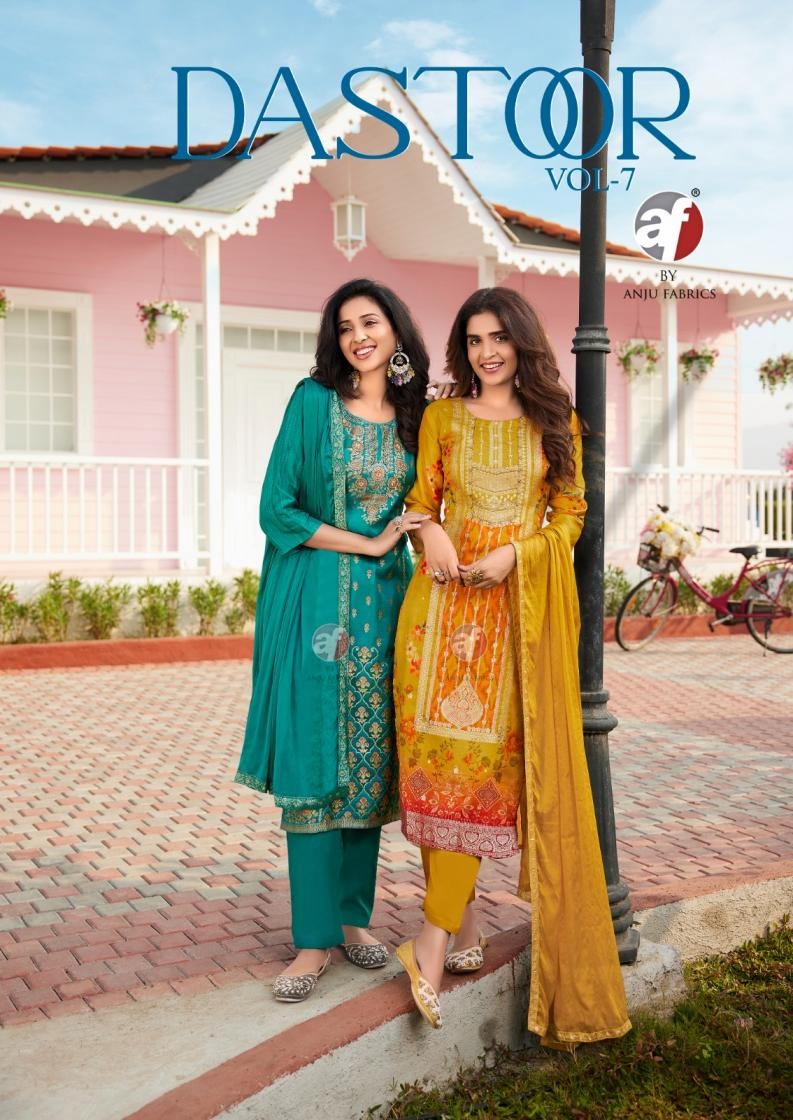 anju fab dastoor vol 7 series 4091 to 4095 dola jacquard readymade occasion wear suit in wholesale surat