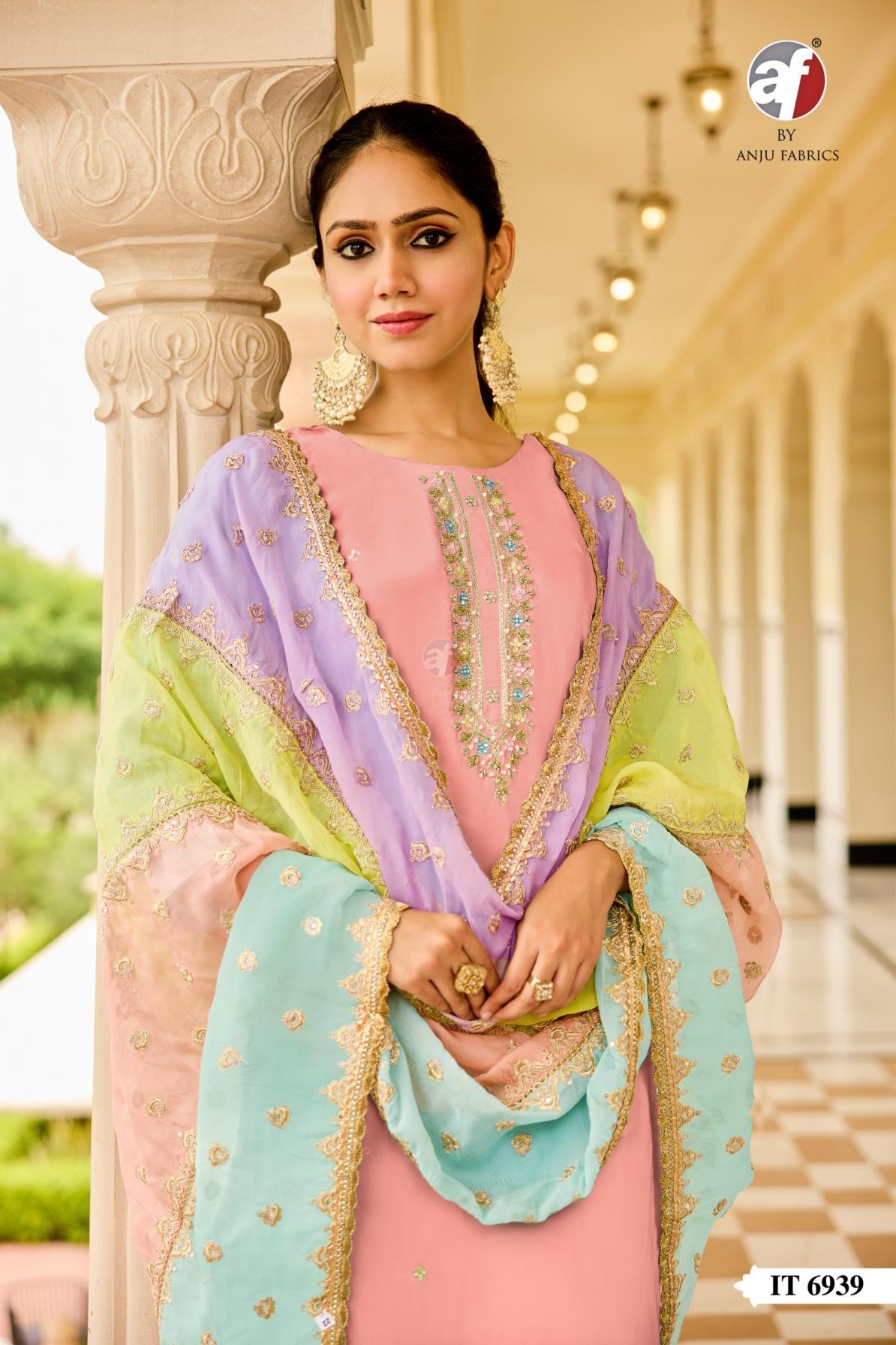 anju fab it series 6938-6940 natural crepe readymade exclusive combo suit in wholesale surat