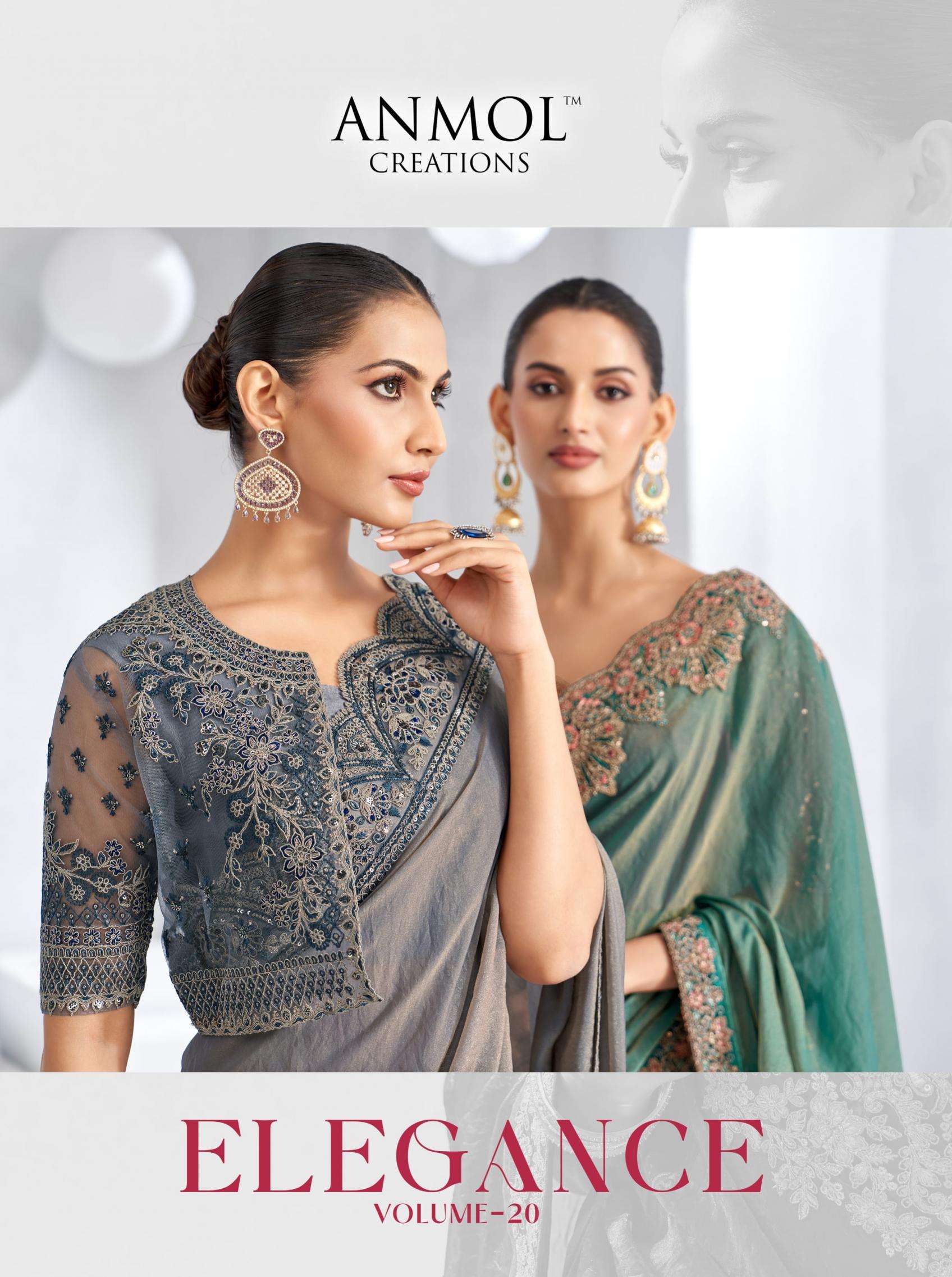 anmol creation elegance vol 20 series 15001 to 15016 fancy party wear saree in wholesale surat