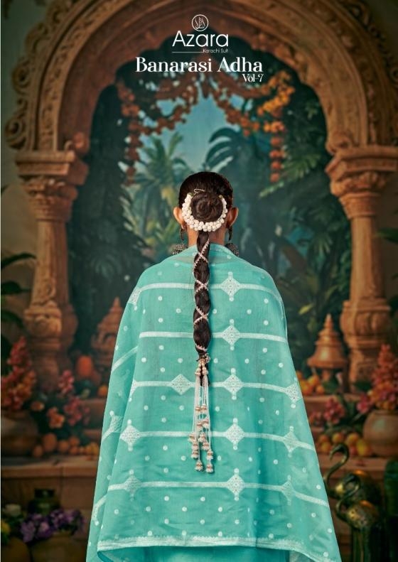 azara radhika fashion banarasi adha vol 7 series 115001 to 115006 cotton jacquard salwar kameez in wholesale surat
