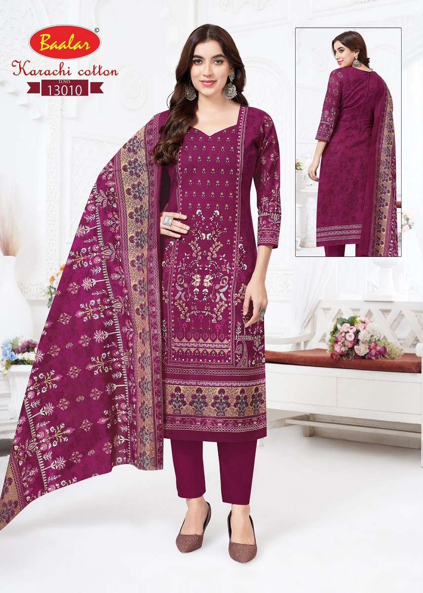 Baalar Karachi Vol-13 series 13001 to 13013 Pure Lawn Cotton Printed salwar kameez in wholsale surat