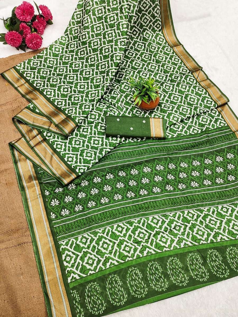 Balaji Ajrakh Block Print Primium Malmal Cotton With Heavy Zari Bordar Cotton Saree in wholesale surat