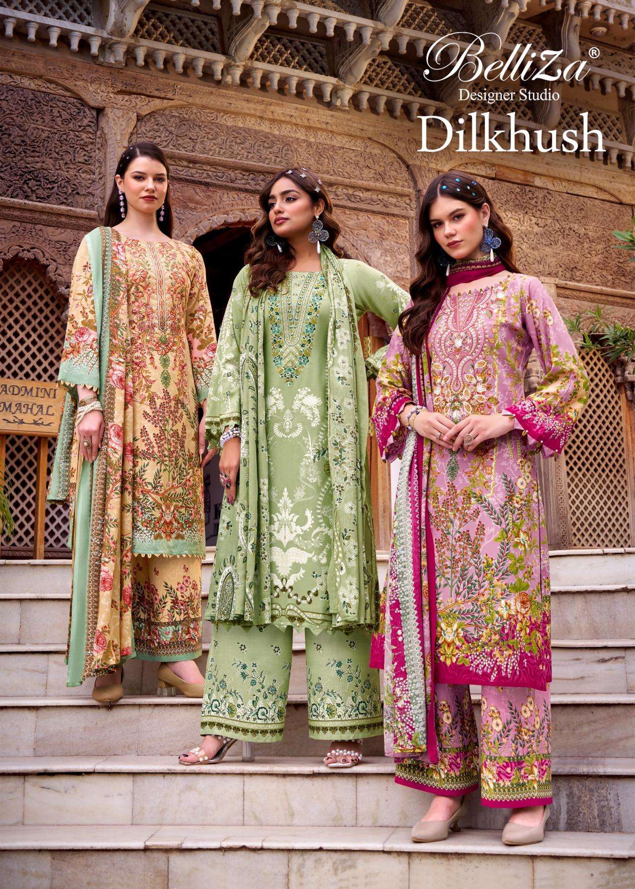 belliza dilkhush series 902001 to 902008 viscose rayon readymade big size pakistani suit in wholesale surat