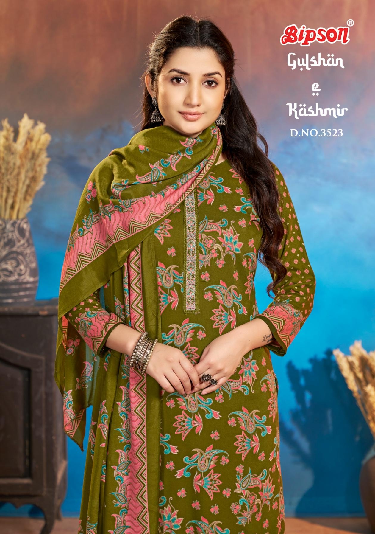 bipson prints gulshan e kashmir 3523 viscose pashmina fancy suit in wholesale surat