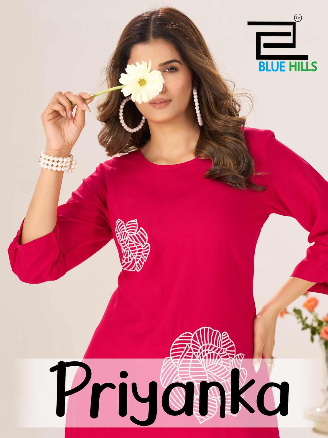 blue hills priyanka series 1001 to 1006 rayon readymade big size long kurtis in wholesale surat