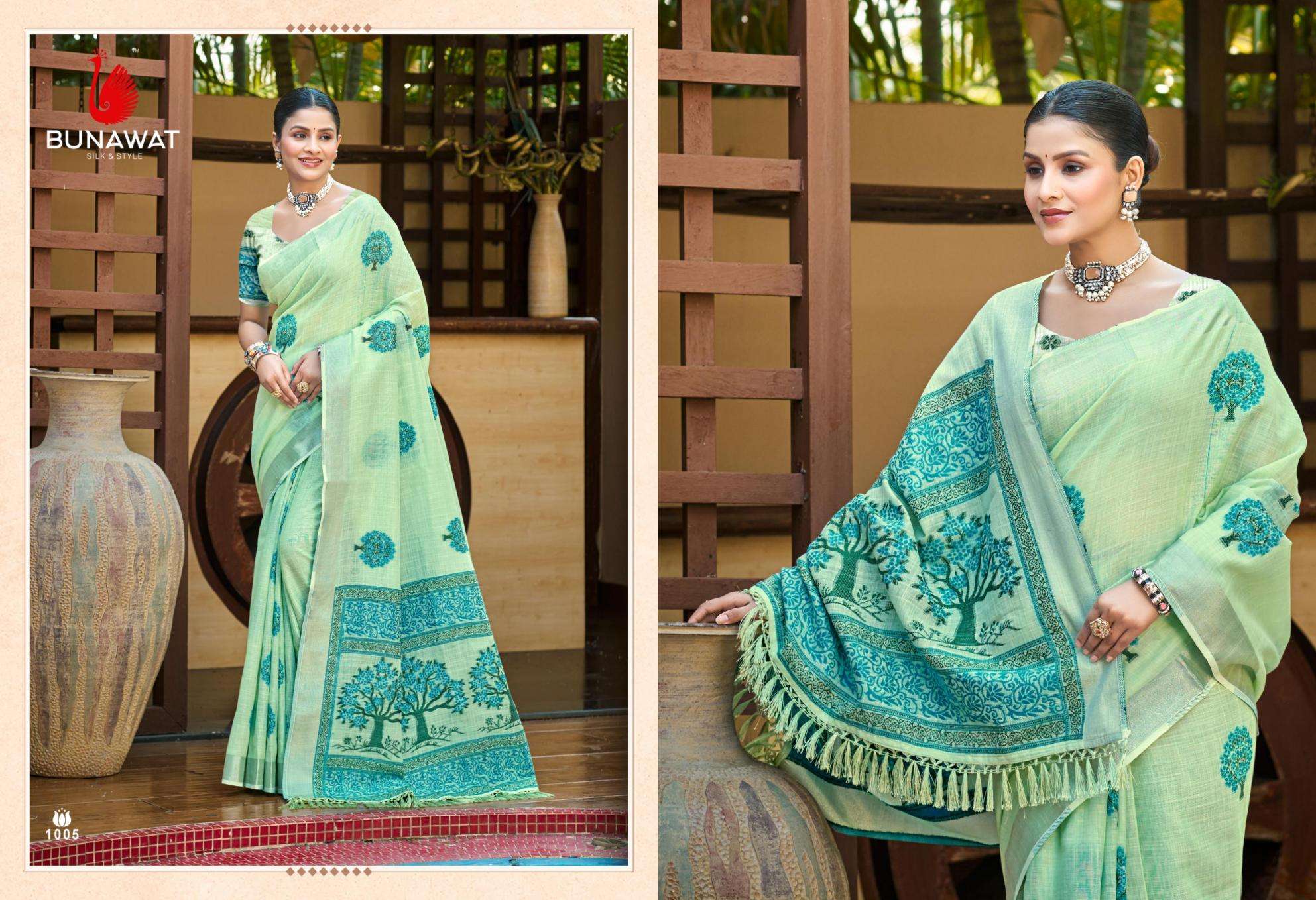 Bunawat Bindiya series 1001 to 1006 Linen Woven Work Traditional Saree in wholesale surat