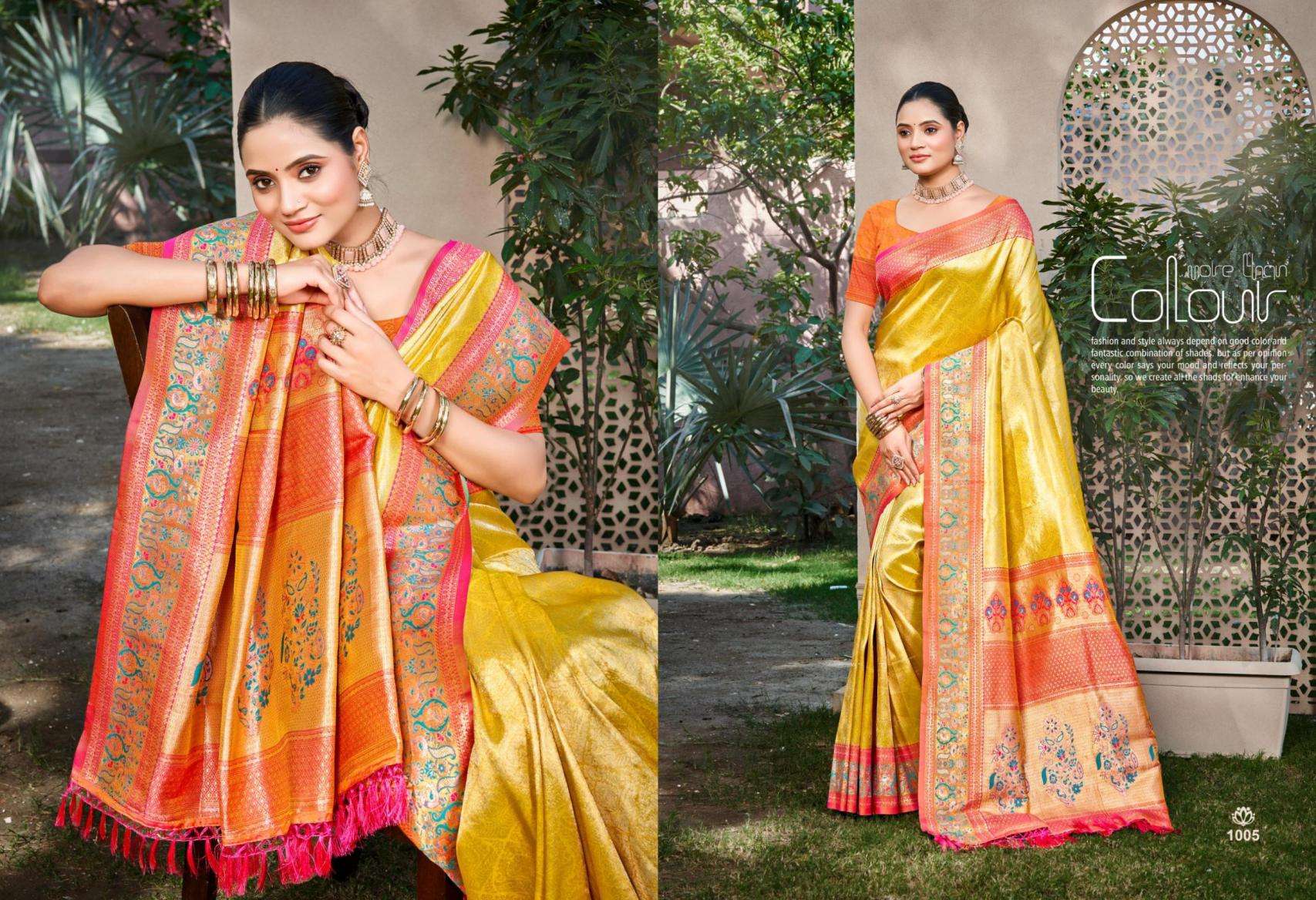 Bunawat Hema Silk-03 series 1001 to 1006 Sangam Prints Kanjivaram Silk Woven Work Traditional Saree in wholeslae surat