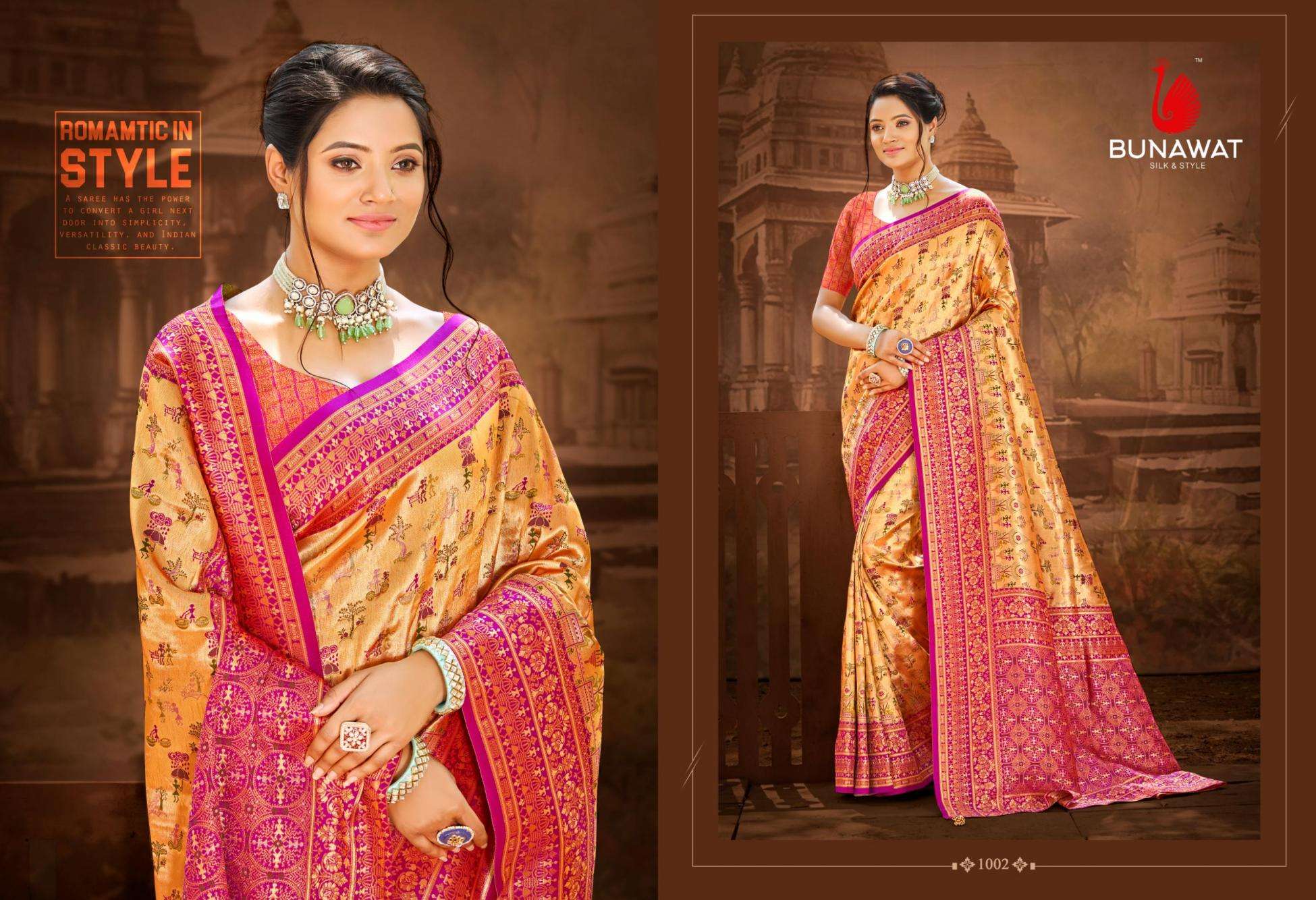 BUNAWAT Kanchi Pattu Silk-21series 1001 to 1004 Dharmavaram Silk Woven Work Traditional Saree in wholesale surat