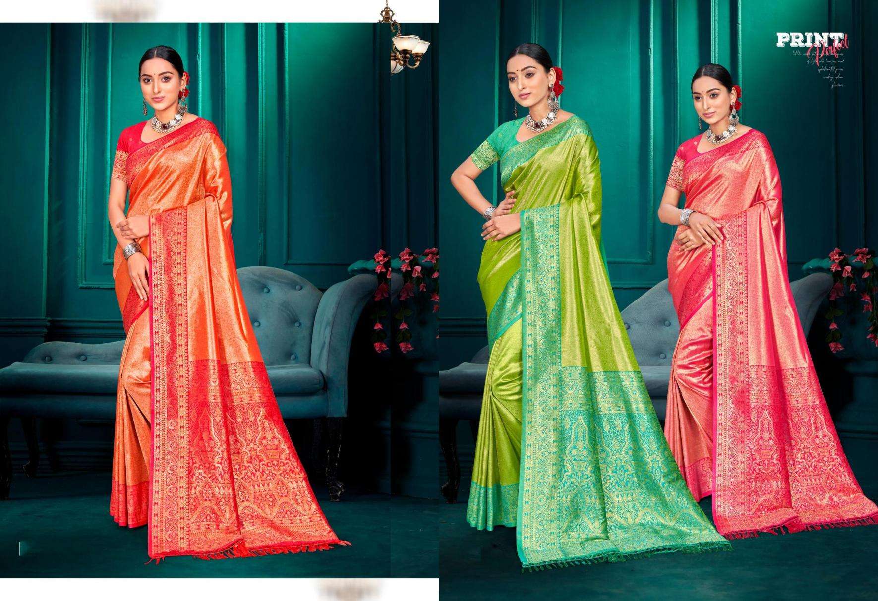 Bunawat Sahi Silk-01 Sangam Prints kanjivaram Silk Woven Work Saree in wholesale surat