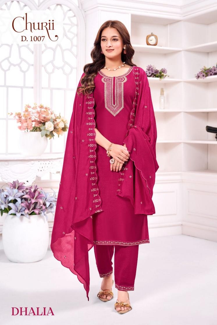 churii dhalia series 1001 to 1008 attractive look vichitra readymade combo suit in wholesale surat