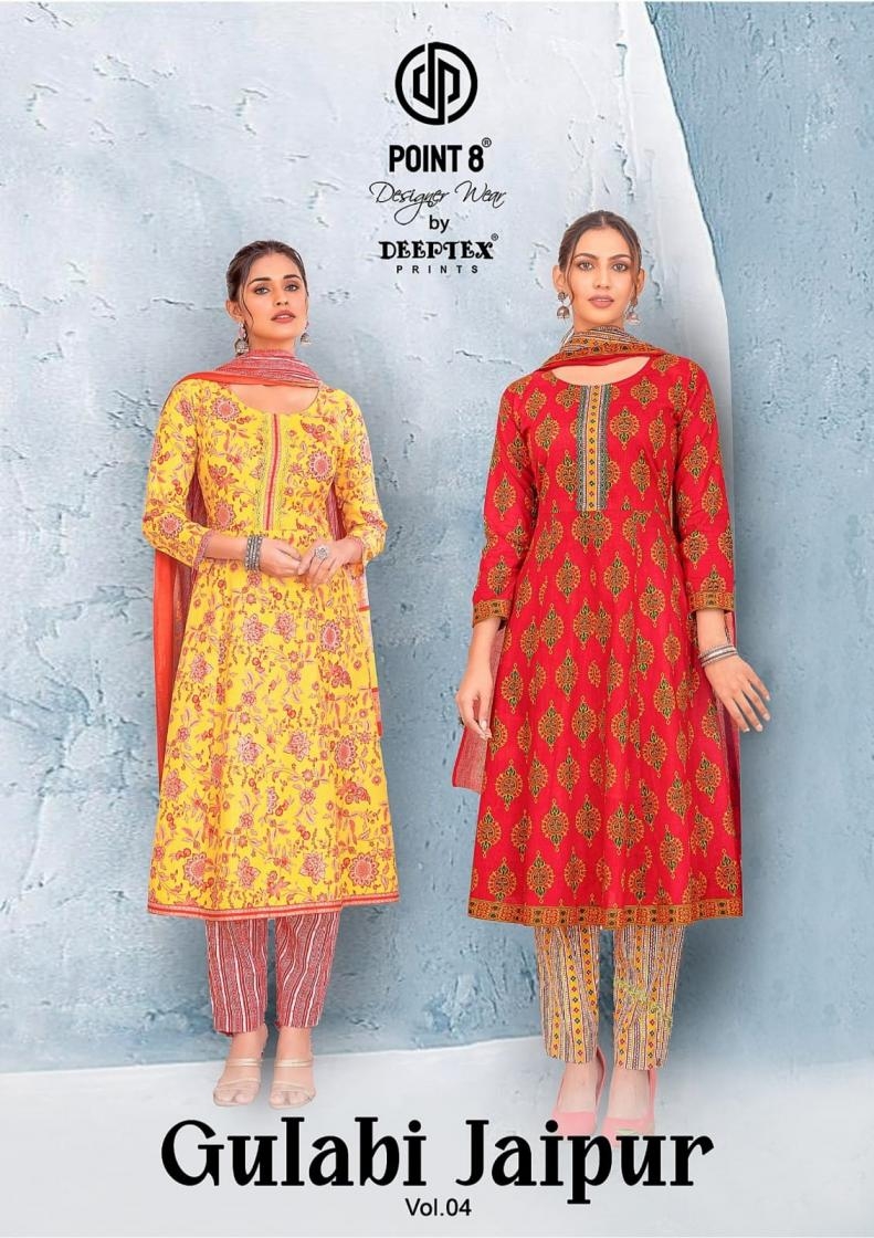 deeptex point 8 gulabi jaipur vol 4 series 4001 to 4008 cotton anarkali fully stitch plus size suit in wholesale surat