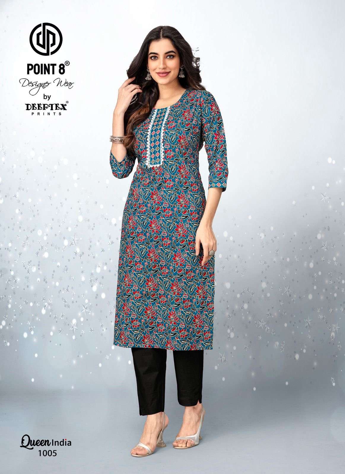 Deeptex Queen India Vol-10 series 1001 to 1010 Pure Cotton Printed With Lace Embroidered Kurti With Pant in wholesale surat