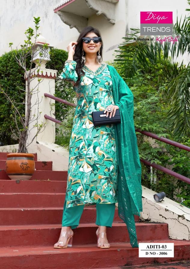 diya trends aditi vol 3 series 3001 to 3010 rayon readymade big size suit in wholesale surat