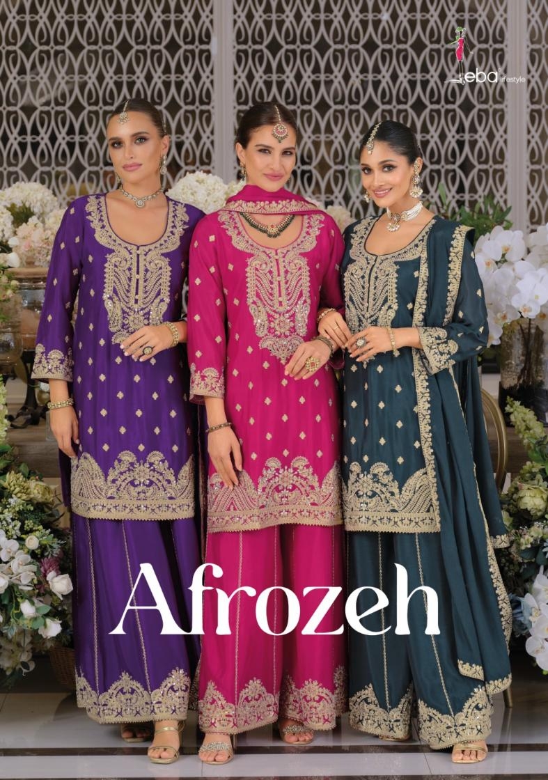 eba lifestyle afrozeh series 1920 to 1922 chinon readymade festive plazzo suit in wholesale surat