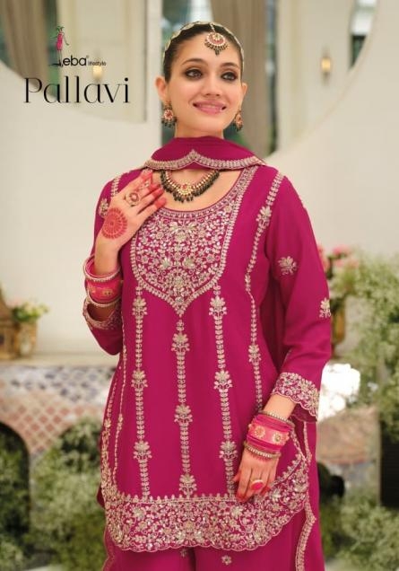 eba lifestyle pallavi series 2141 to 2144 chinon readymade exclusive plazzo suit in wholesale surat