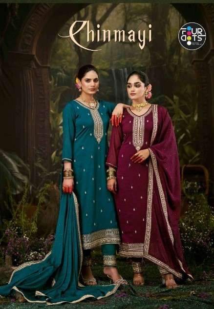 Fourdots Chinmayi series 3041 to 3044 Designer crush silk with heavy work salwar kameez in wholesale surat