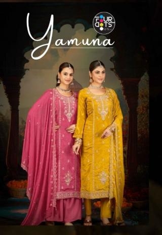 fourdots yamuna series 4081 to 4084 amazing glass organza fancy salwar kameez in wholesale surat