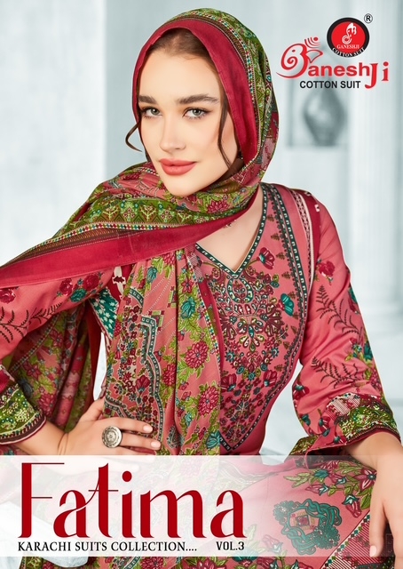 Ganeshji Fatima Vol-3 series 3001 to 3008 Heavy Soft Cotton Printed salwar kameez in wholesale surat