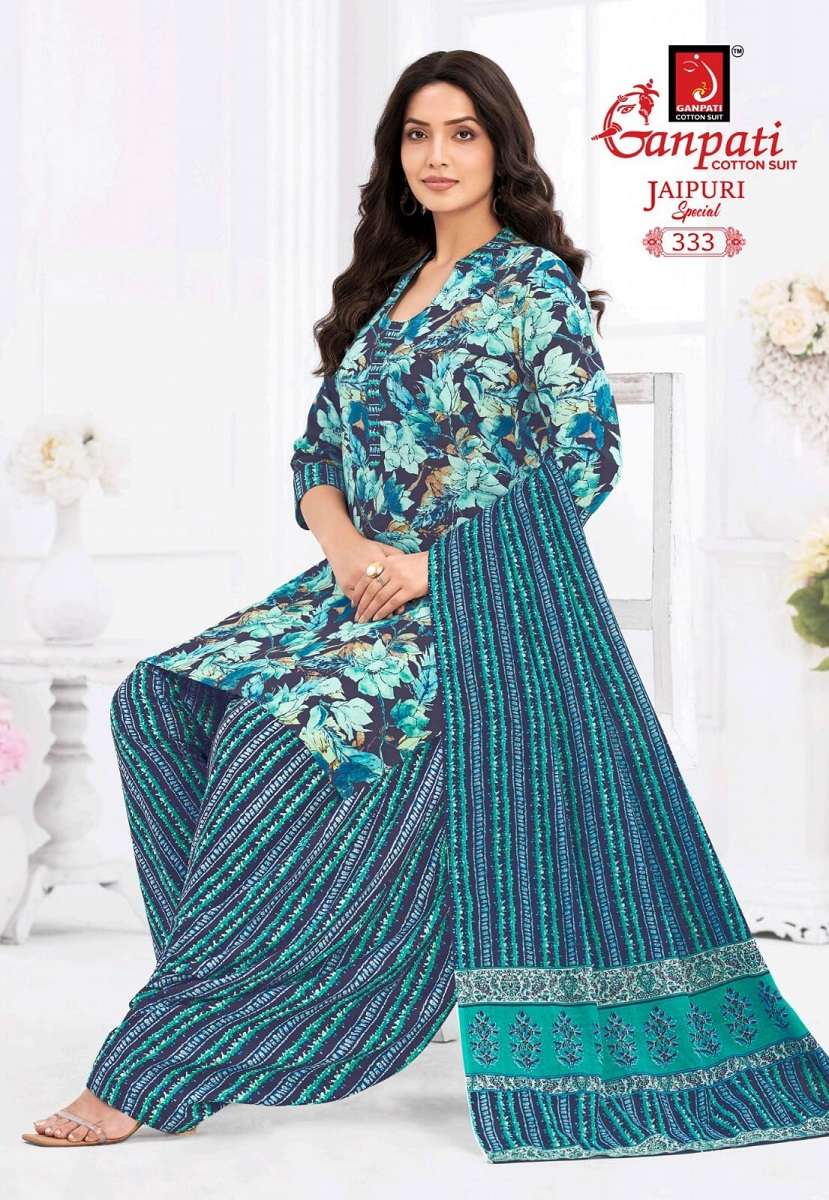 Ganpati Jaipuri Vol-16 series 326 to 340 Pure Heavy Cotton Printed Patiyala salwar kameez in wholesale surat