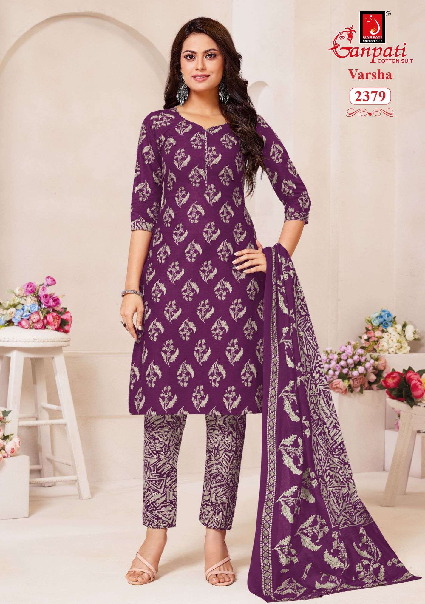 Ganpati Varsha Pant style Vol-12 series 2366 to 2380 Heavy Cotton Printed salwar kameez in wholesale surat