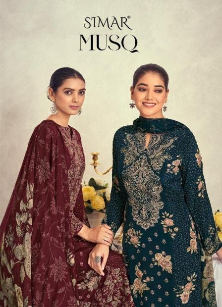 glossy simar musq series 8048A to 8048D natural crape elegance slawar kameez in wholesale surat