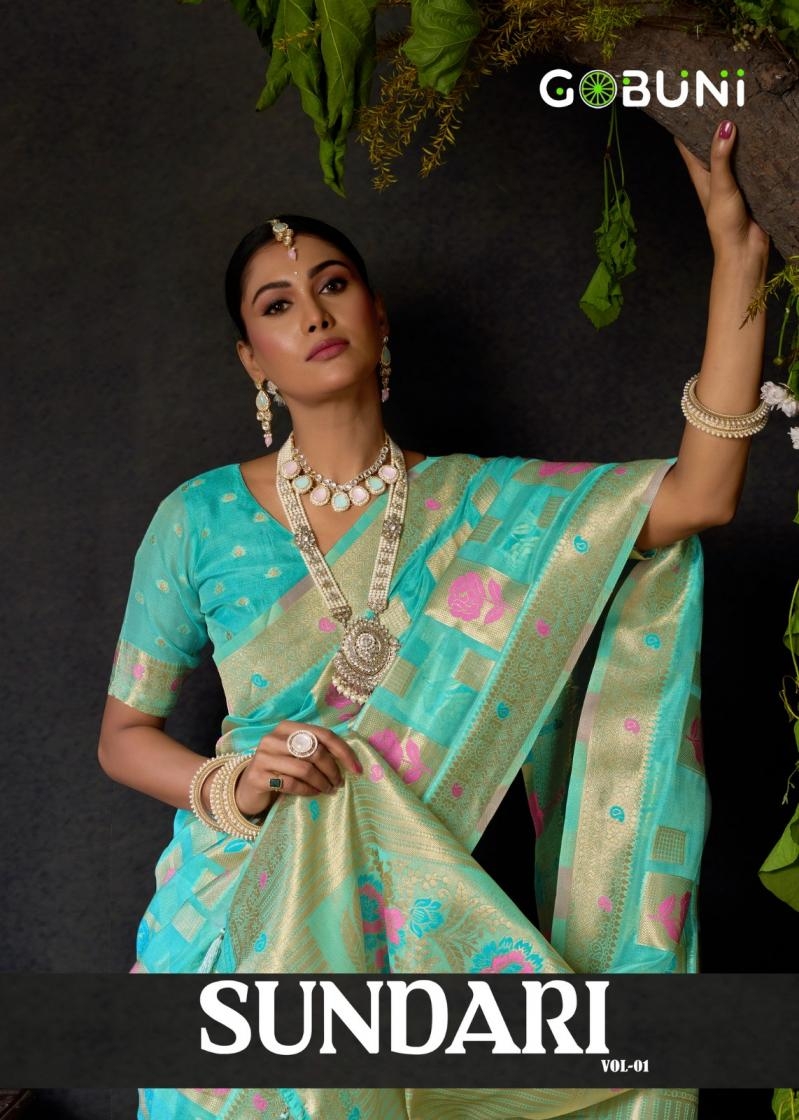 gobuni sundari vol 1 series 1901 To 1904 organza khadi traditional sarees in wholesale surat