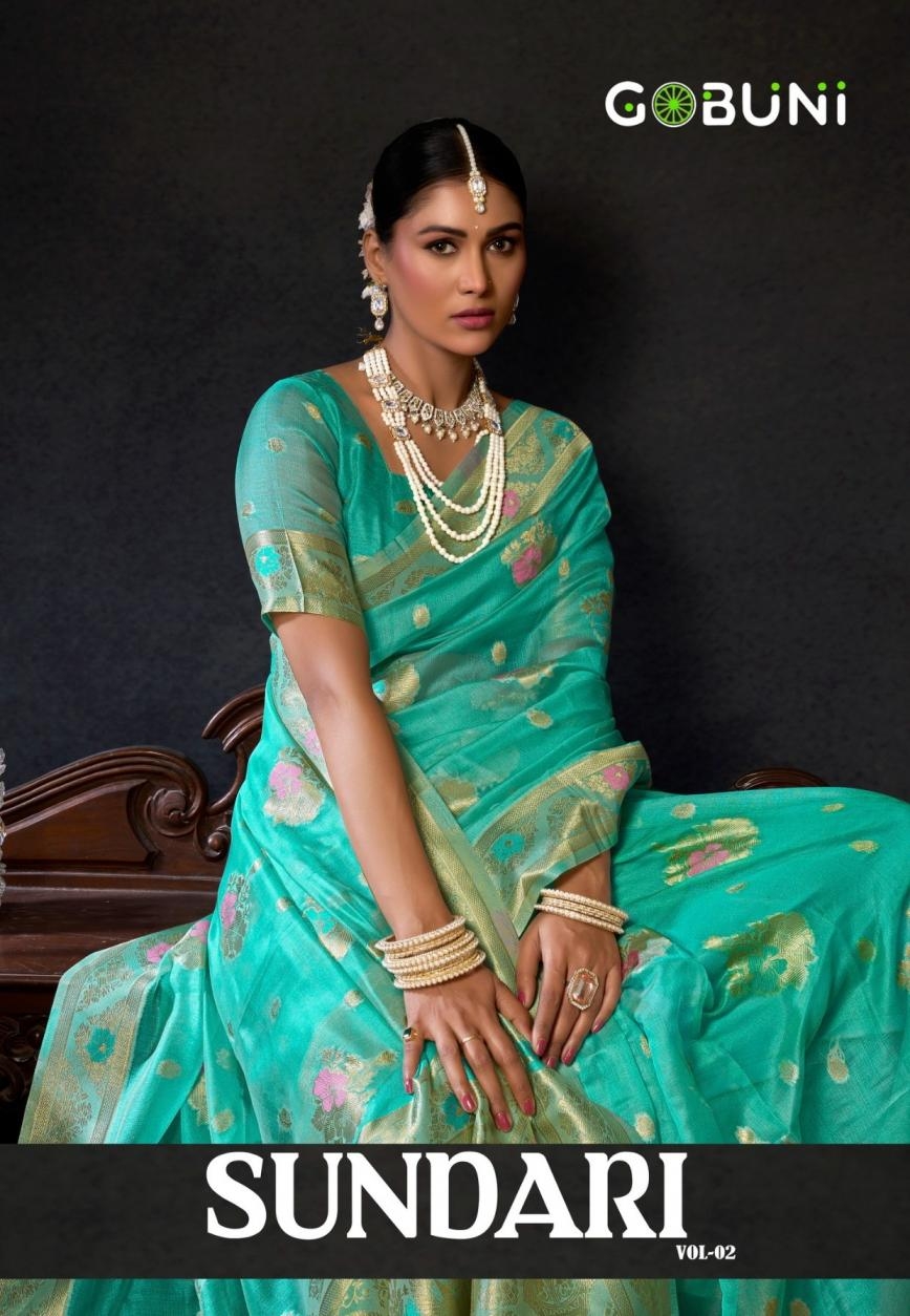 gobuni sundari vol 2 series 1905 to 1908 organza khadi with zhallar traditional sarees in wholesale surat