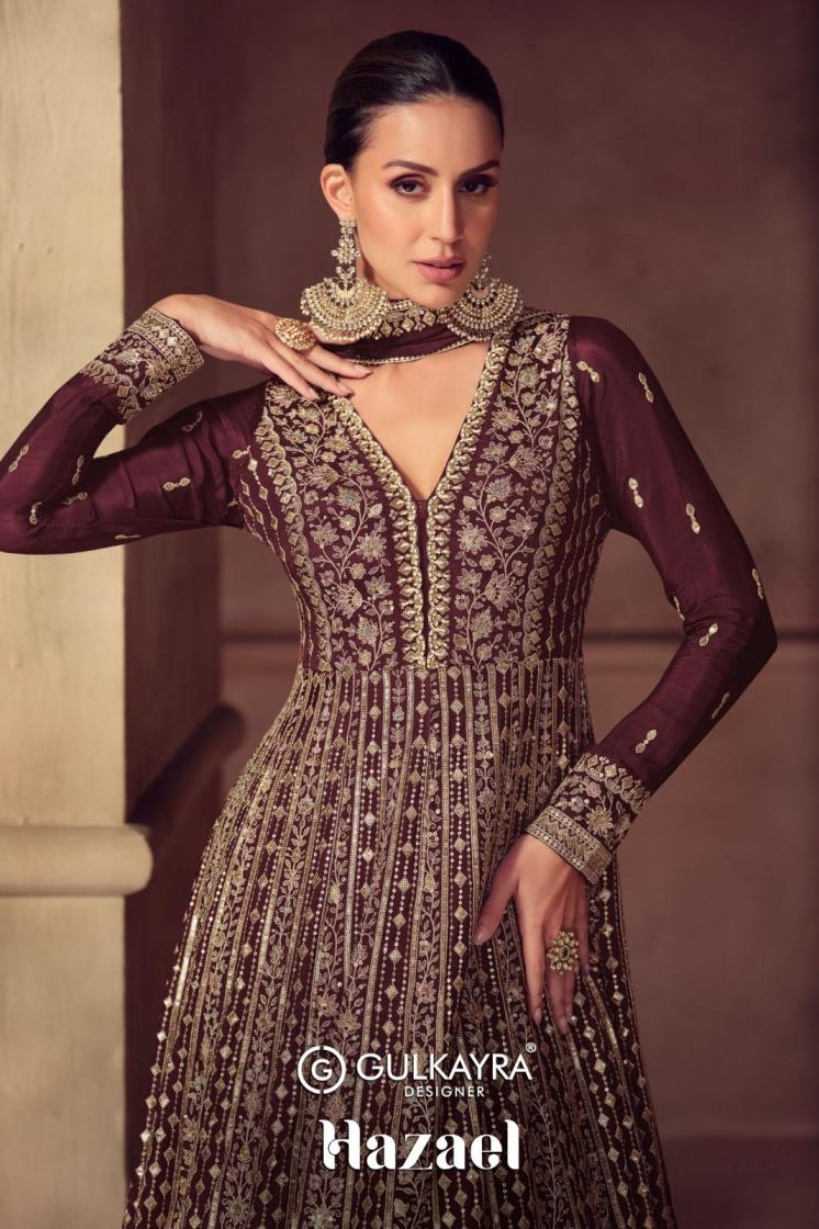 gulkayra designer hazael series 7604A to 7604C chinon readymade stylish gown with dupatta in wholesale surat