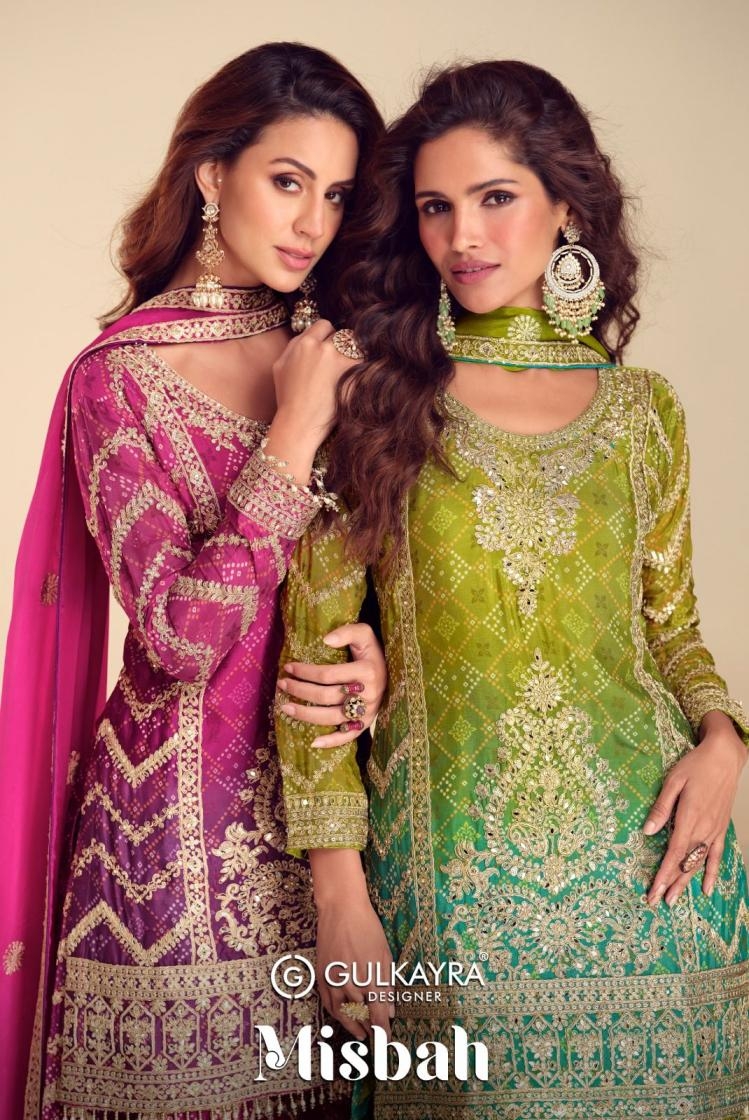 gulkayra designer misbah series 7620 to 7621 chinon readymade classic plazzo suits in wholesale surat