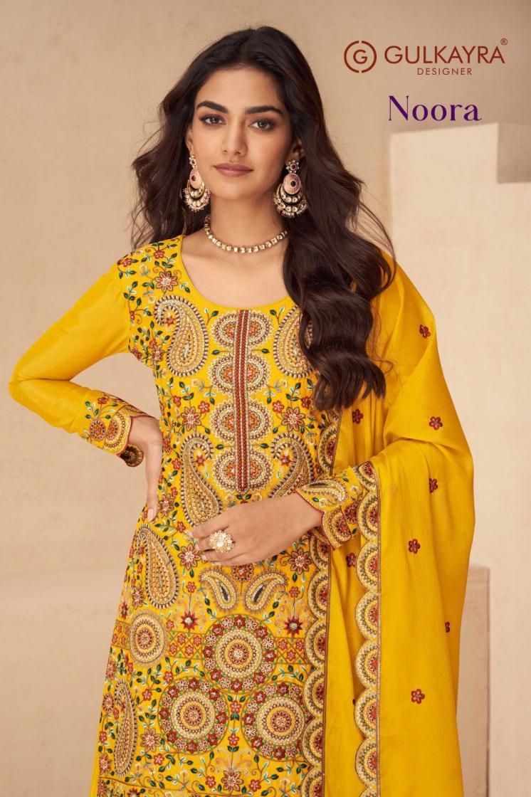 gulkayra designer noora series 7541A to 7541D exclusive chinon readymade plazzo style suit in wholesale surat