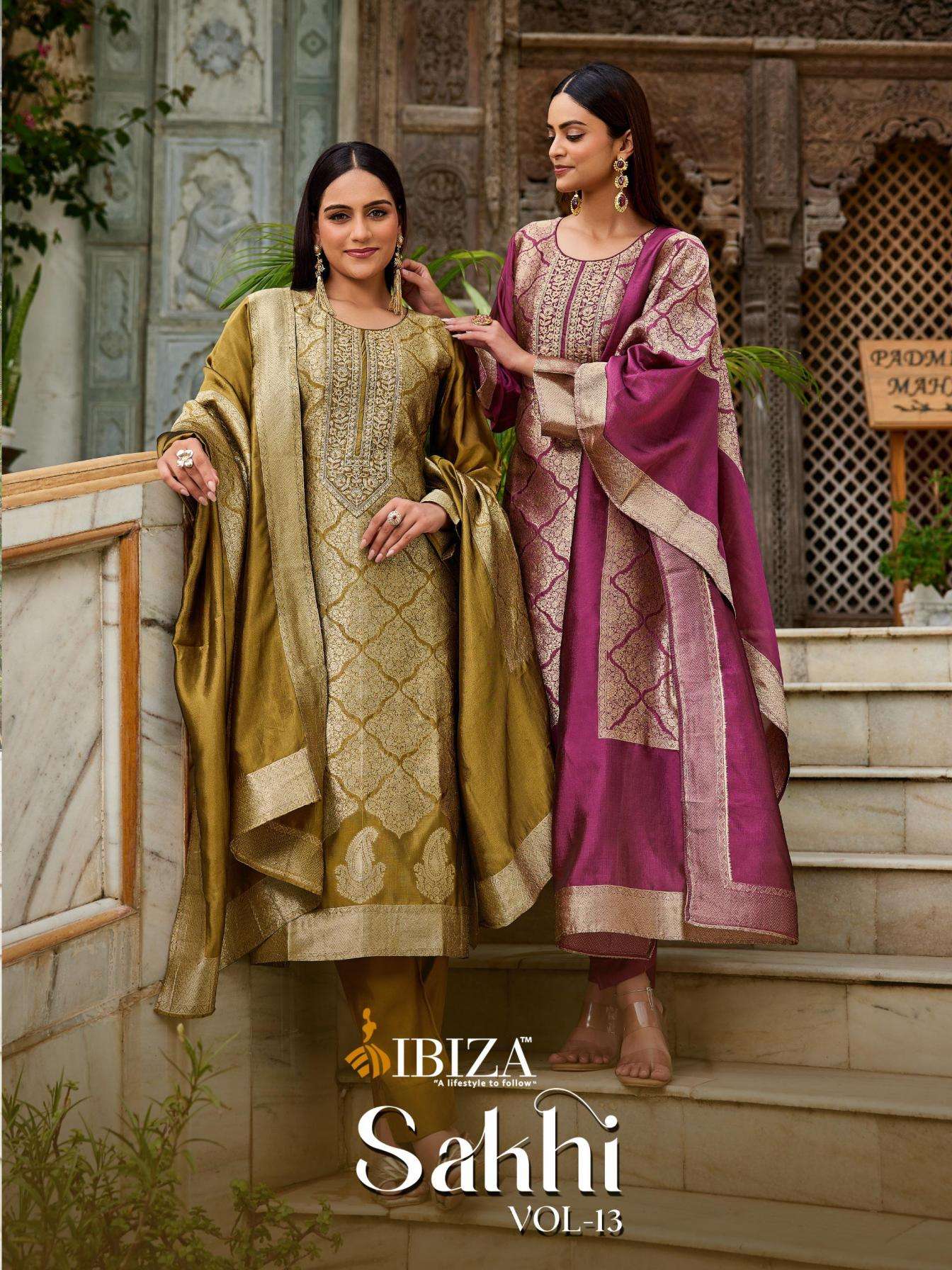 ibiza launch sakhi vol 13 series 16018 to 16021  banglory silk jacquard pretty salwar kameez in wholesale surat