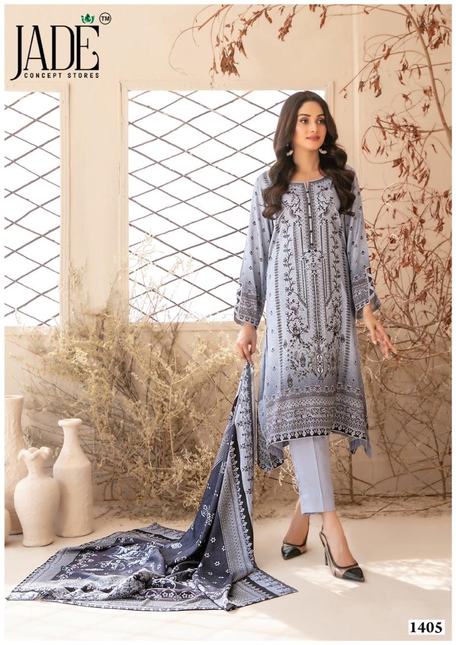 Jade Binsaeed Vol-14 series 1401 to 1406 Pure Heavy Lawn Printed Karachi salwar kameez in wholesale surat