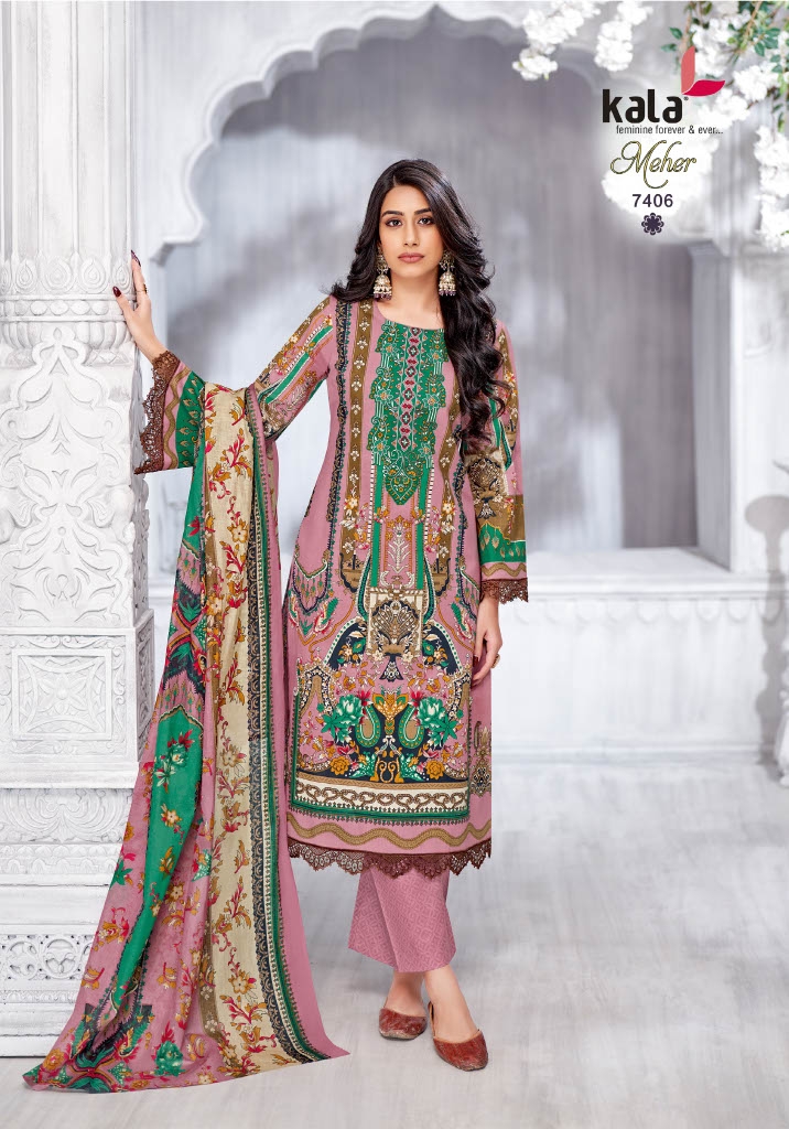 Kala Meher Vol-11 series 7401 to 7412 Pure Cotton Printed Karachi style salwar kameez in wholesale surat